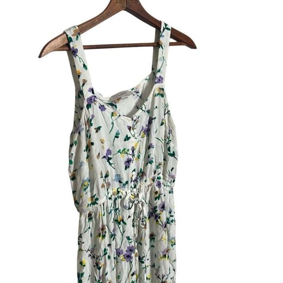 Loft Floral Ruffle Sleeveless Button Tie Waist Midi Sundress Multicolor Size 4 - Picture 2 of 7
